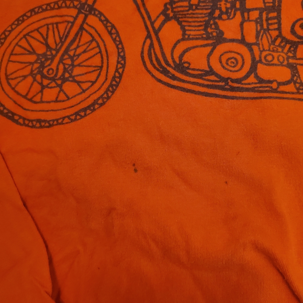 GAP Orange Kids Long Sleeve Tee with Motorcycle Graphic- Ink Mark As Shown. - Picture 3 of 4